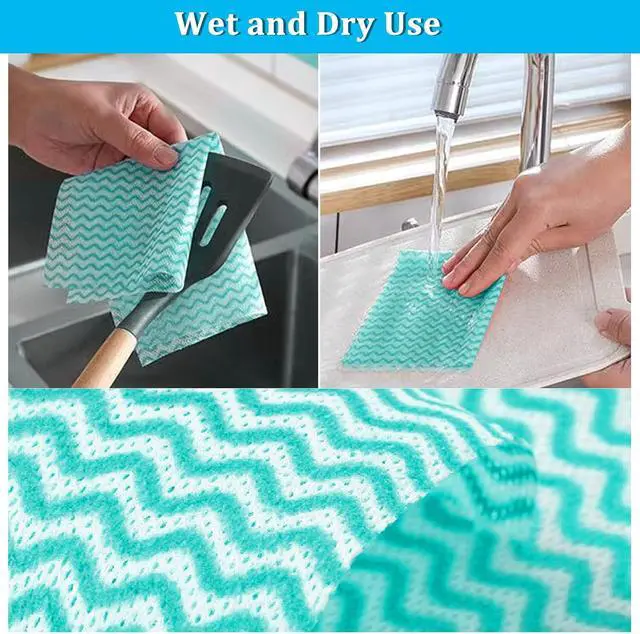 Alt view image 4 of 7 - Disposable Cleaning Cloths, Absorbent Green Kitchen Towels, 50 Pack