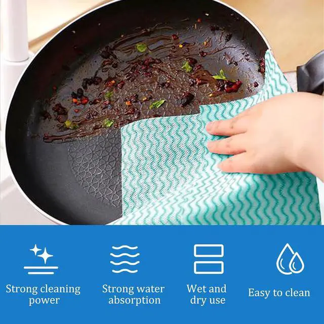 Alt view image 3 of 7 - Disposable Cleaning Cloths, Absorbent Green Kitchen Towels, 50 Pack