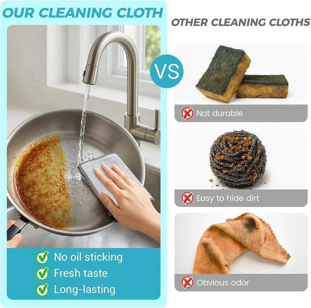 Alt view image 4 of 7 - 12pcs Upgrade 3-Layer Non-Scratch Steel Wool Dish Rags for Washing Dishes