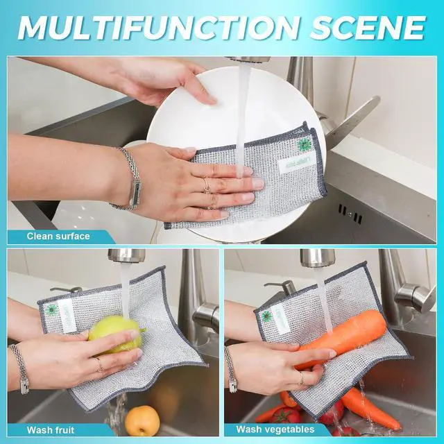 Alt view image 5 of 7 - 24 PCS Non Scratch Wire Dishcloth, Cleans Fast Without Scratching, Stands Up to Stuck-on Grime, Multi-Surface Safe, Wire Dishwashing Rag Cleaning Power for Everyday Jobs 7.87 x 7.87