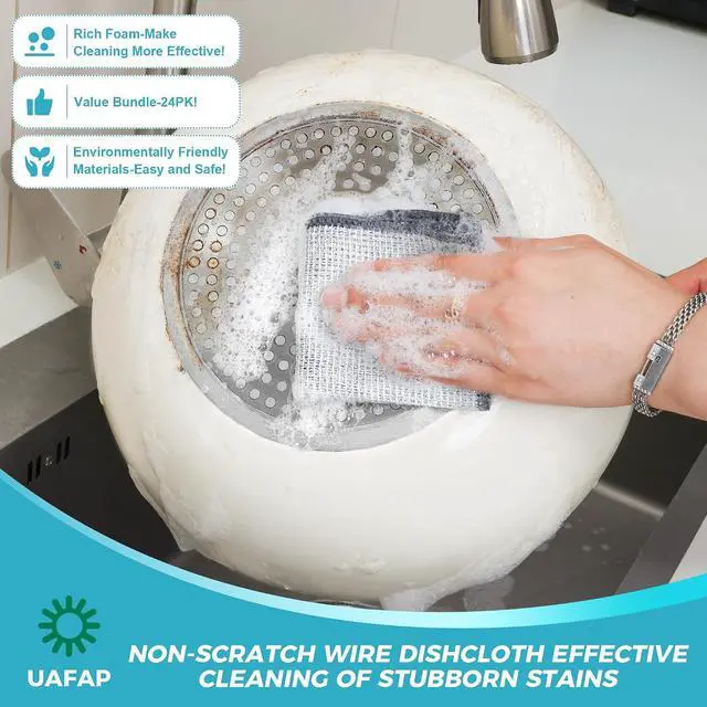 Alt view image 4 of 7 - 24 PCS Non Scratch Wire Dishcloth, Cleans Fast Without Scratching, Stands Up to Stuck-on Grime, Multi-Surface Safe, Wire Dishwashing Rag Cleaning Power for Everyday Jobs 7.87 x 7.87