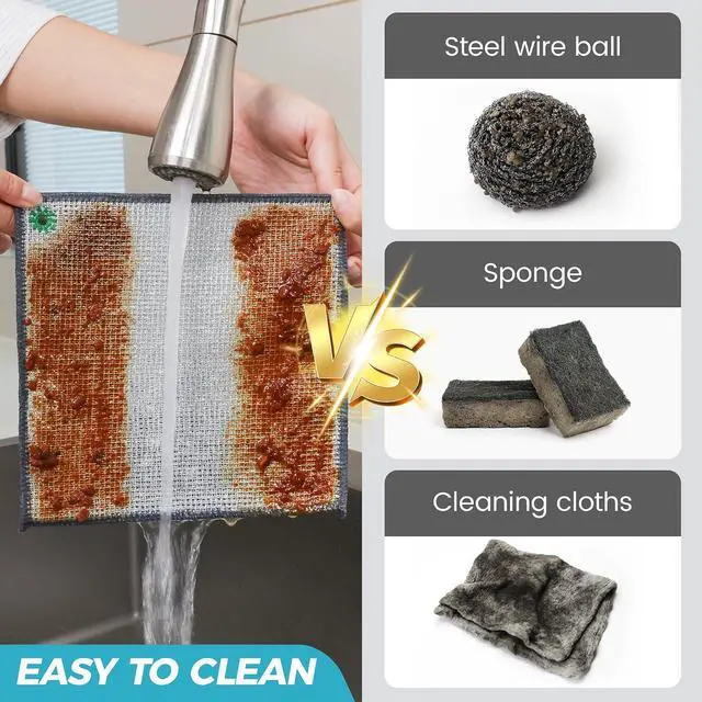 Alt view image 6 of 7 - 24 PCS Non Scratch Wire Dishcloth, Cleans Fast Without Scratching, Stands Up to Stuck-on Grime, Multi-Surface Safe, Wire Dishwashing Rag Cleaning Power for Everyday Jobs 7.87 x 7.87
