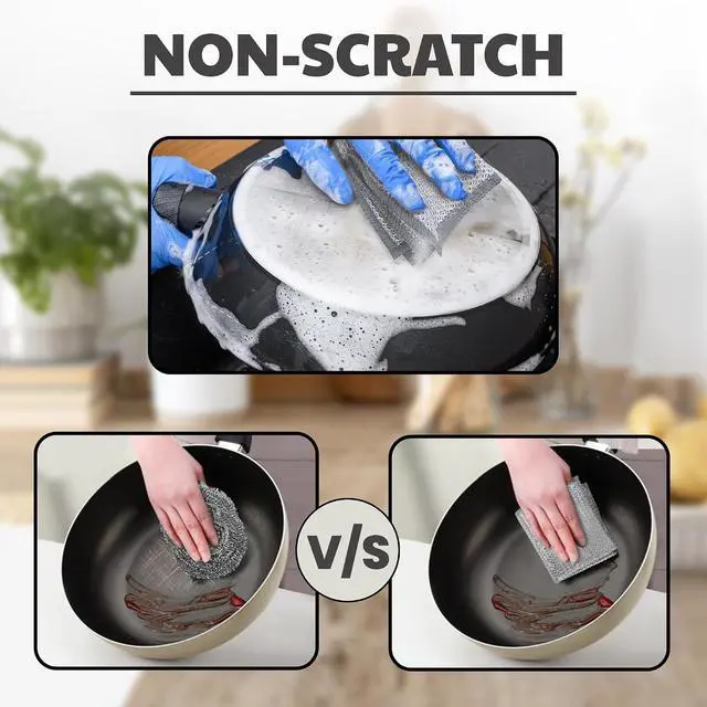Alt view image 6 of 6 - CrafTreat Non Scratch Wire Dishwashing Rag, 10 Pack Double Layer Reusable Wire Dishcloth, Silver Mesh Metal Cleaning Cloth for Pots, Pans, Sink, Steel Cookware, Wet & Dry Cleaning