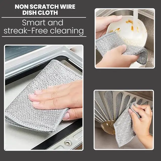 Alt view image 5 of 6 - CrafTreat Non Scratch Wire Dishwashing Rag, 10 Pack Double Layer Reusable Wire Dishcloth, Silver Mesh Metal Cleaning Cloth for Pots, Pans, Sink, Steel Cookware, Wet & Dry Cleaning