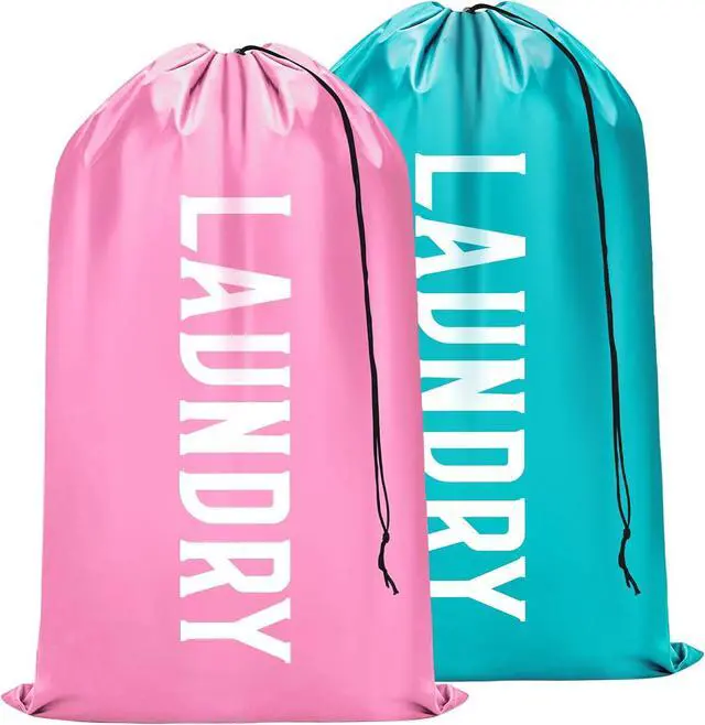 Main image of Fiodrimy 2 Pack XL Travel Laundry Bag, Machine Washable Dirty Clothes Organizer, Large Enough to Hold 4 Loads of Laundry, Easy Fit a Laundry Basket (Pink+Blue, 24" x 36")