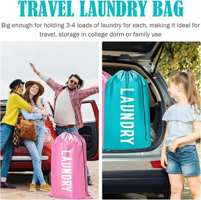 Alt view image 3 of 7 - Fiodrimy 2 Pack XL Travel Laundry Bag, Machine Washable Dirty Clothes Organizer, Large Enough to Hold 4 Loads of Laundry, Easy Fit a Laundry Basket (Pink+Blue, 24" x 36")