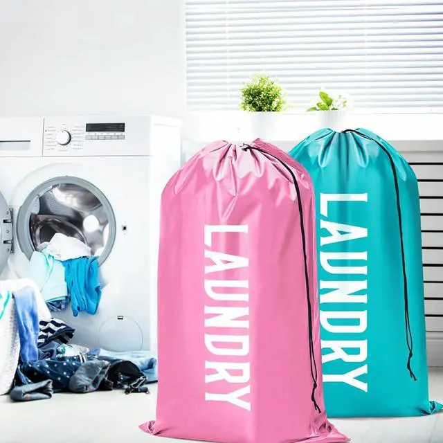 Alt view image 2 of 7 - Fiodrimy 2 Pack XL Travel Laundry Bag, Machine Washable Dirty Clothes Organizer, Large Enough to Hold 4 Loads of Laundry, Easy Fit a Laundry Basket (Pink+Blue, 24" x 36")