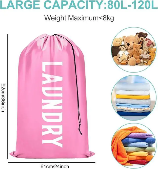 Alt view image 7 of 7 - Fiodrimy 2 Pack XL Travel Laundry Bag, Machine Washable Dirty Clothes Organizer, Large Enough to Hold 4 Loads of Laundry, Easy Fit a Laundry Basket (Pink+Blue, 24" x 36")