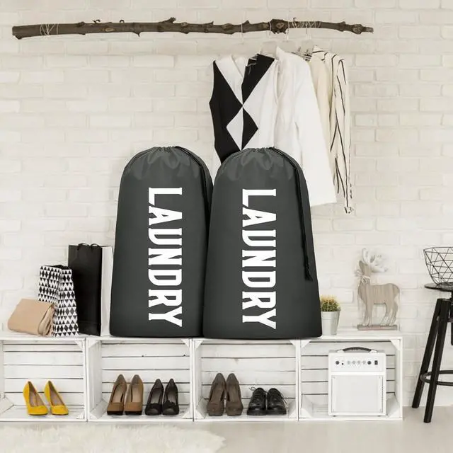 Alt view image 7 of 7 - Laundry Bag, Travel Laundry Bag Machine Washable Dirty Clothes Organizer, Large Enough to Hold 4 Loads of Laundry, Easy Fit a Laundry Hamper or Basket (Gray, 24" x 36")