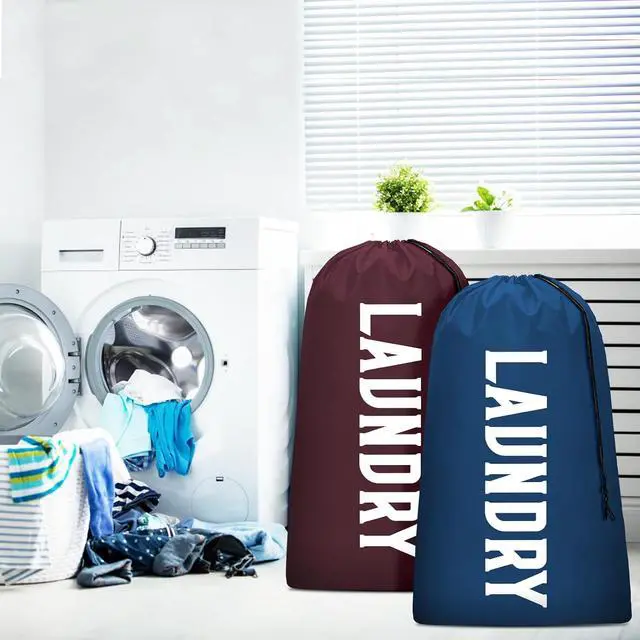 Alt view image 2 of 7 - Laundry Bag, Travel Laundry Bag Machine Washable Dirty Clothes Organizer, Large Enough to Hold 4 Loads of Laundry, Easy Fit a Laundry Hamper or Basket (Wine+Navy, 24" x 36")