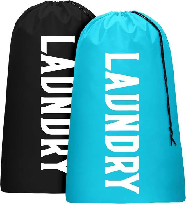 Main image of 2 Pack XL Travel Laundry Bag, Machine Washable Dirty Clothes Organizer, Large Enough to Hold 4 Loads of Laundry, Easy Fit a Laundry Hamper or Basket (Blue + Black, 24" x 36")
