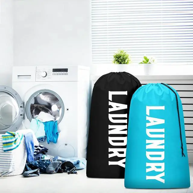 Alt view image 2 of 7 - 2 Pack XL Travel Laundry Bag, Machine Washable Dirty Clothes Organizer, Large Enough to Hold 4 Loads of Laundry, Easy Fit a Laundry Hamper or Basket (Blue + Black, 24" x 36")