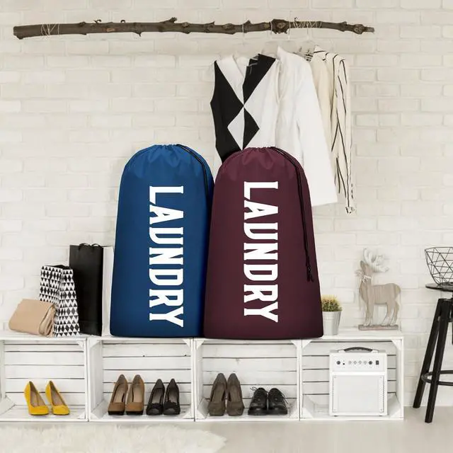 Alt view image 7 of 7 - Laundry Bag, Travel Laundry Bag Machine Washable Dirty Clothes Organizer, Large Enough to Hold 4 Loads of Laundry, Easy Fit a Laundry Hamper or Basket (Wine+Navy, 24" x 36")
