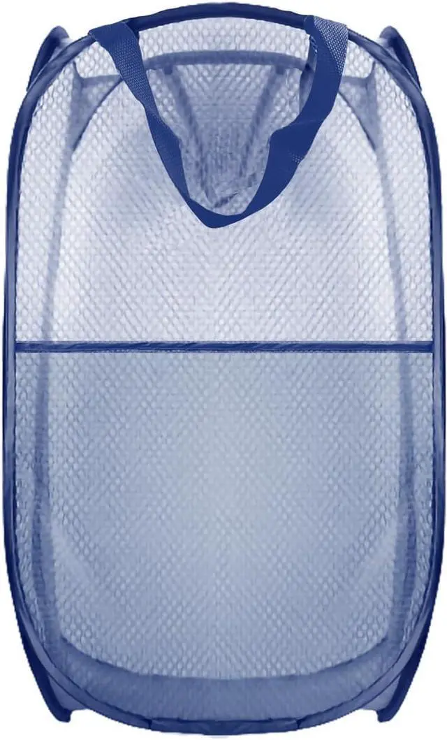 Main image of Collapsible Pop Up Laundry Hamper, Extra Large Mesh Foldable Laundry Basket, 28" x 16" x 16" (Blue)