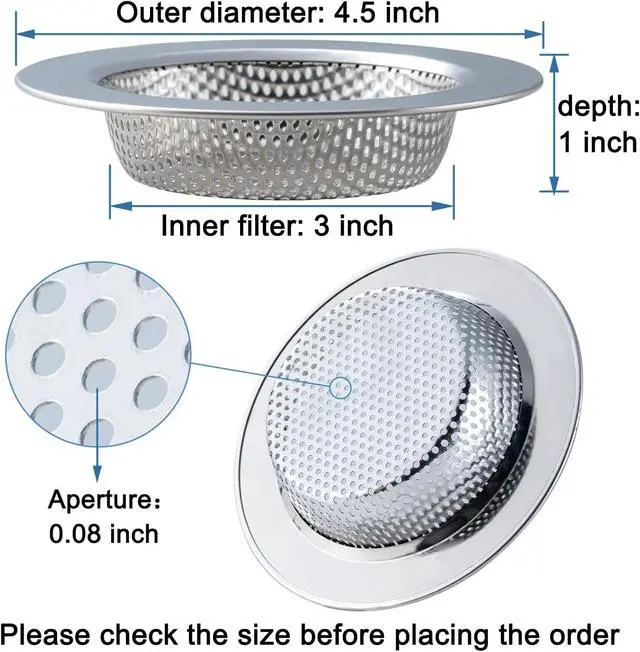 Alt view image 4 of 7 - Honmein 3 Pcs Sink Strainer for Most Kitchen Sink Drain Basket, Upgraded Double-Layer Safe Design Kitchen Sink Strainer (Outer Diameter 4.5 Inch)