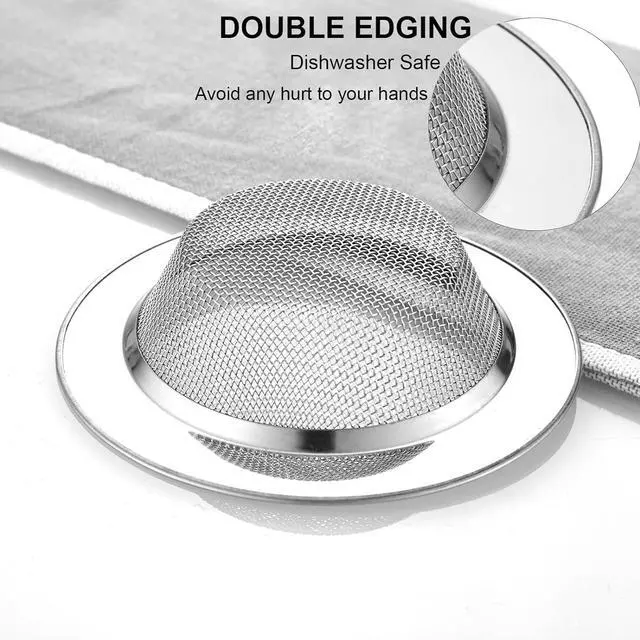 Alt view image 3 of 7 - LASSHSWA 2 PCS Kitchen Sink Strainer Stainless Steel, Kitchen Sink Drain Strainer Sink Strainers with Large Wide Rim 4.5" Diameter for Kitchen Sinks