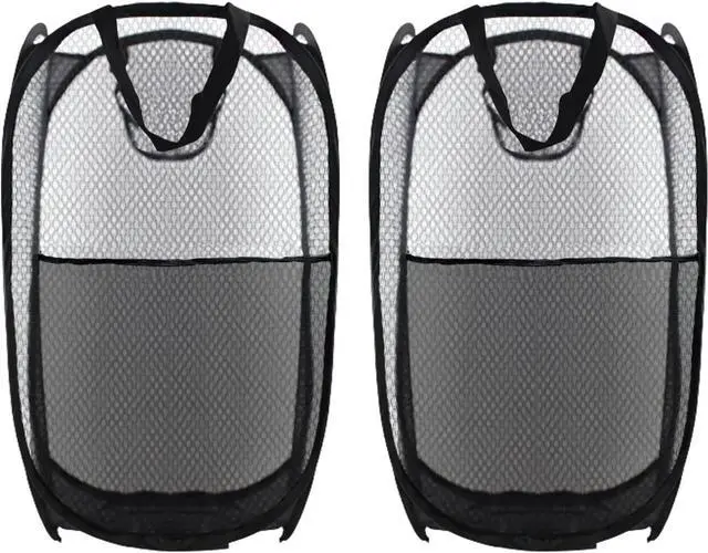 Main image of Collapsible Pop Up Laundry Hamper, Extra Large Mesh Foldable Laundry Basket Bag, 28" x 16" x 16", 2 Pack (Black)