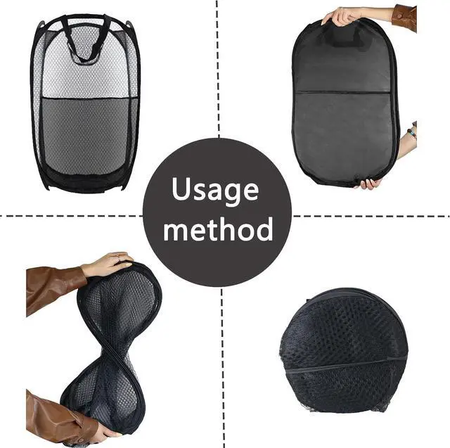 Alt view image 3 of 6 - Collapsible Pop Up Laundry Hamper, Extra Large Mesh Foldable Laundry Basket Bag, 28" x 16" x 16", 2 Pack (Black)