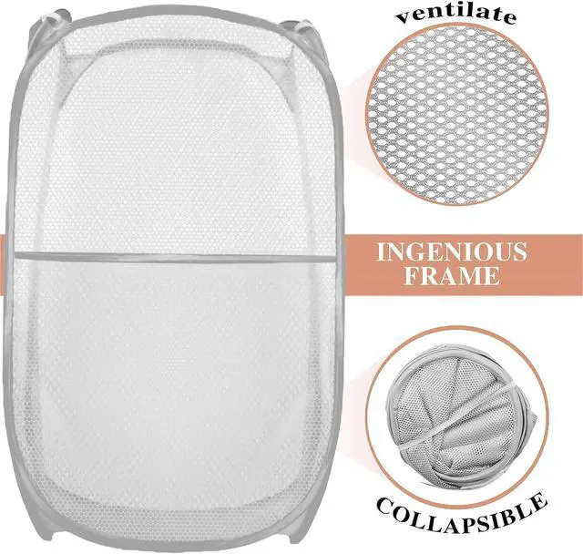 Alt view image 4 of 6 - Collapsible Pop Up Laundry Hamper, Extra Large Mesh Foldable Laundry Basket, 28" x 16" x 16" (Grey)