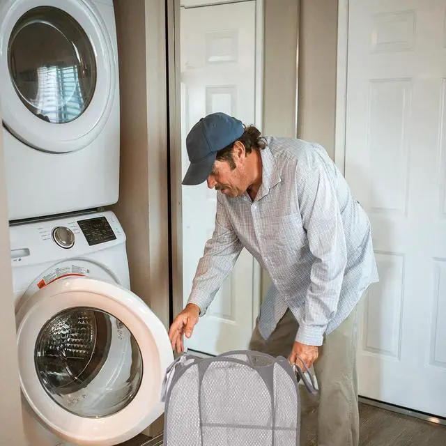 Alt view image 5 of 6 - Collapsible Pop Up Laundry Hamper, Extra Large Mesh Foldable Laundry Basket, 28" x 16" x 16" (Grey)