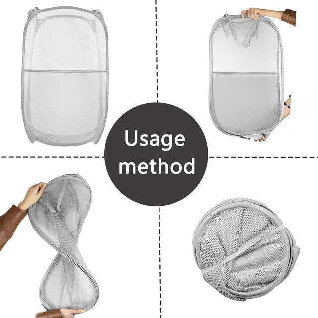 Alt view image 3 of 6 - Collapsible Pop Up Laundry Hamper, Extra Large Mesh Foldable Laundry Basket, 28" x 16" x 16" (Grey)
