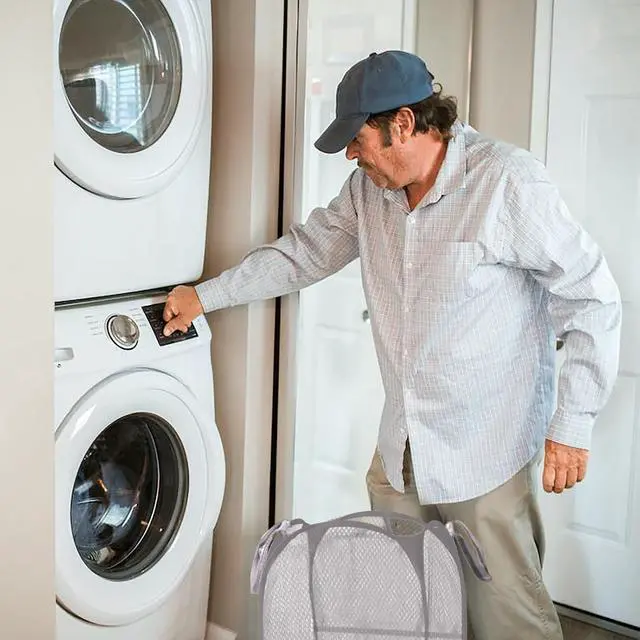 Alt view image 6 of 6 - Collapsible Pop Up Laundry Hamper, Extra Large Mesh Foldable Laundry Basket, 28" x 16" x 16" (Grey)