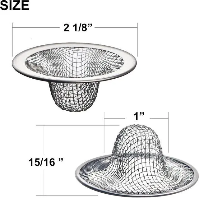 Alt view image 2 of 6 - 6 Pack - 2.125" Top / 1" Basket- Mesh Sink Drain Strainer Hair Catcher for Bathroom Sink, Utility, Slop, Laundry, RV and Lavatory