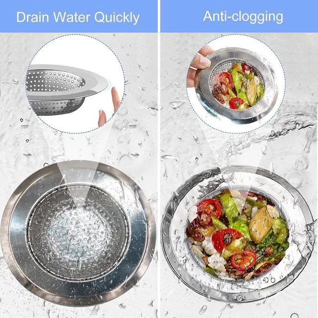 Alt view image 4 of 7 - Kitchen Sink Drain Strainer, 4 Pack Stainless Steel and Black Mesh Sink Strainer for Kitchen with Large Wide Rim 4.5" Diameter, Sink Filter Strainer with 3" Basket Sink Food Catcher