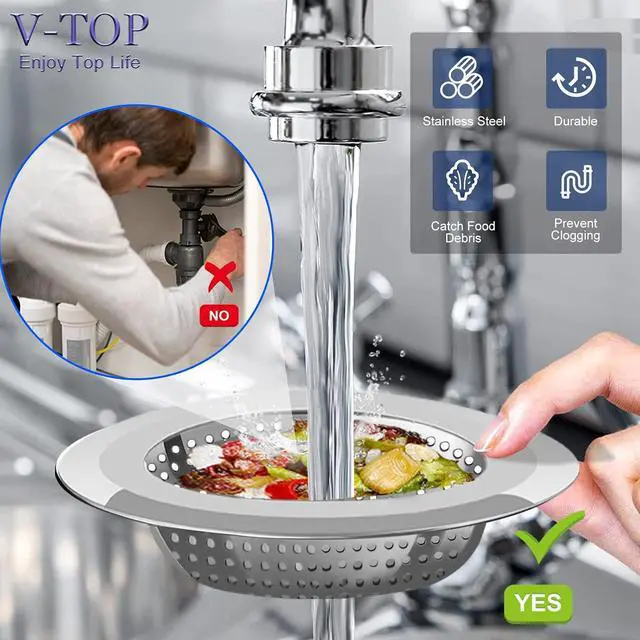 Alt view image 3 of 7 - Kitchen Sink Drain Strainer, 4 Pack Stainless Steel and Black Mesh Sink Strainer for Kitchen with Large Wide Rim 4.5" Diameter, Sink Filter Strainer with 3" Basket Sink Food Catcher