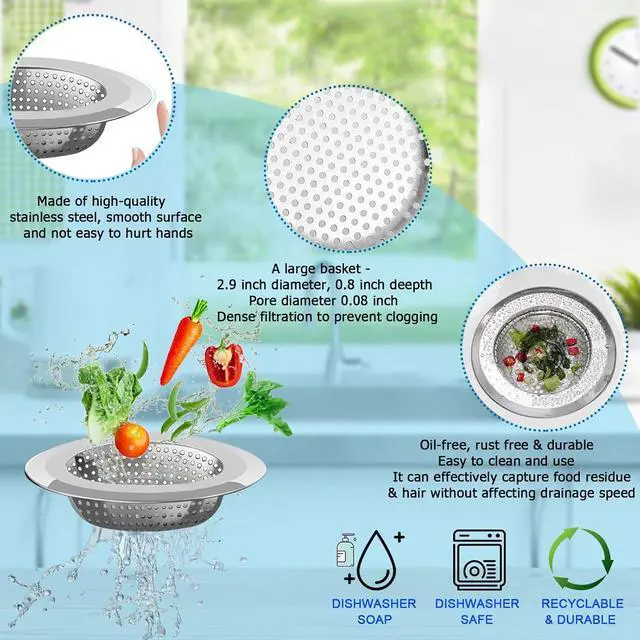 Alt view image 5 of 7 - Kitchen Sink Drain Strainer, 4 Pack Stainless Steel and Black Mesh Sink Strainer for Kitchen with Large Wide Rim 4.5" Diameter, Sink Filter Strainer with 3" Basket Sink Food Catcher
