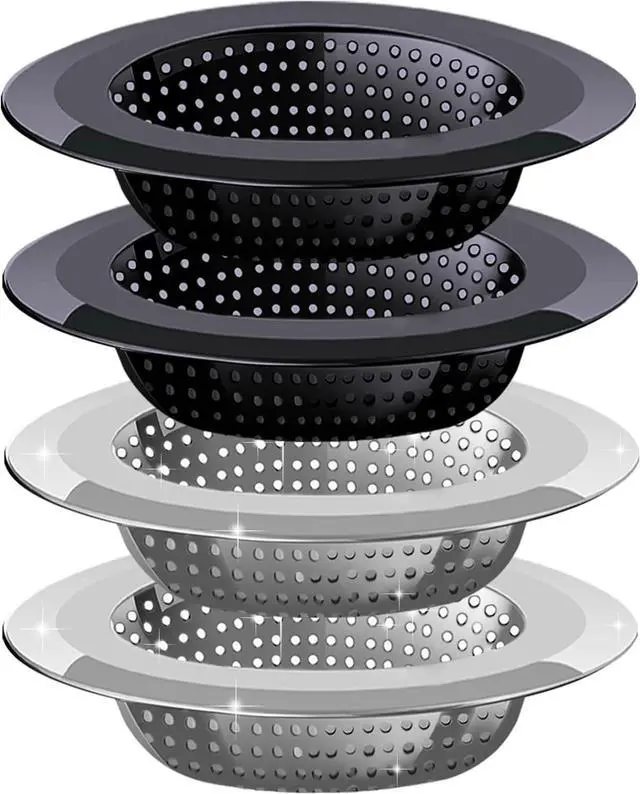 Main image of Kitchen Sink Drain Strainer, 4 Pack Stainless Steel and Black Mesh Sink Strainer for Kitchen with Large Wide Rim 4.5" Diameter, Sink Filter Strainer with 3" Basket Sink Food Catcher