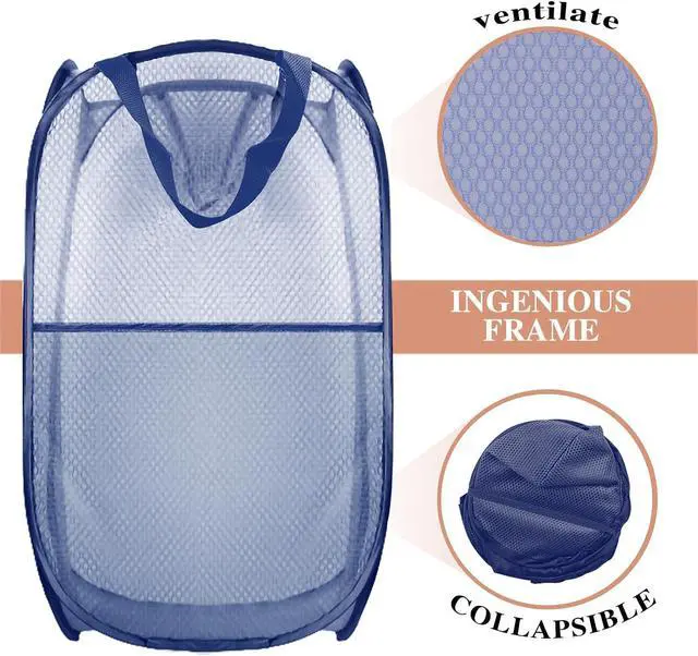 Alt view image 4 of 6 - Collapsible Pop Up Laundry Hamper, Extra Large Mesh Foldable Laundry Basket Bag, 28" x 16" x 16", 2 Pack (Black + Blue)