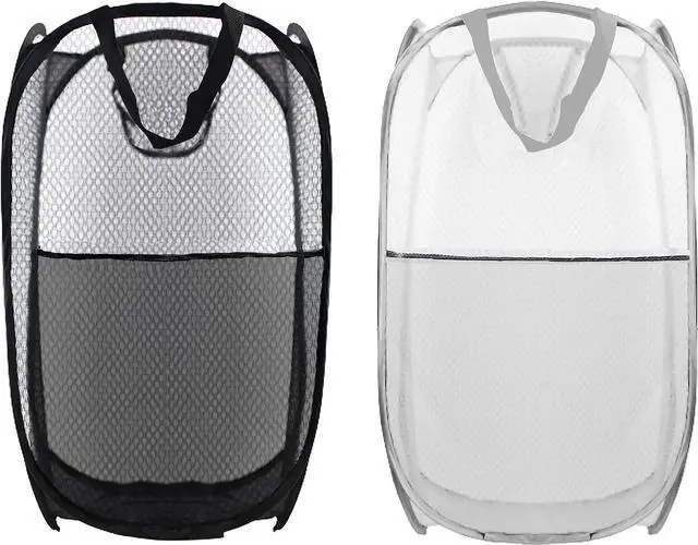 Main image of Collapsible Pop Up Laundry Hamper, Extra Large Mesh Foldable Laundry Basket, 28" x 16" x 16", 2 Pack (Black + Grey)