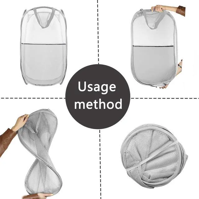 Alt view image 3 of 6 - Collapsible Pop Up Laundry Hamper, Extra Large Mesh Foldable Laundry Basket, 28" x 16" x 16", 2 Pack (Black + Grey)
