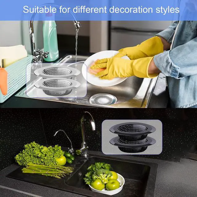 Alt view image 6 of 7 - Kitchen Sink Drain Strainer, 4 Pack Stainless Steel and Black Mesh Sink Strainer for Kitchen with Large Wide Rim 4.5" Diameter, Sink Filter Strainer with 3" Basket Sink Food Catcher