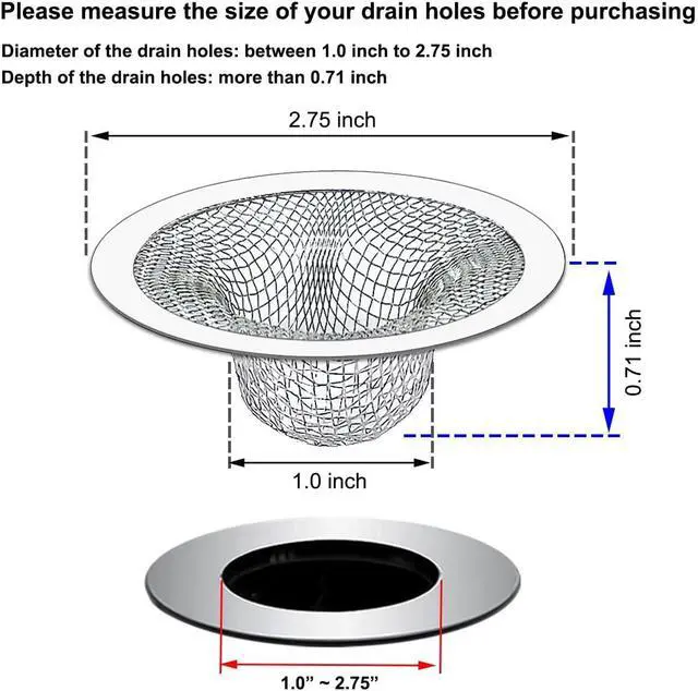 Alt view image 2 of 7 - Seatery 2PCS Tub Drain Hair Catcher - 2.75 inch Shower Drain Mesh Strainer, Stainless Steel Shower Bathtub Drain Cover, Bathroom Sink Strainer Filter Basket for Bathroom Sink, Wash Basin Floor Drain