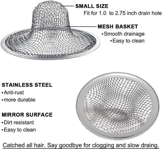 Alt view image 3 of 7 - Seatery 2PCS Tub Drain Hair Catcher - 2.75 inch Shower Drain Mesh Strainer, Stainless Steel Shower Bathtub Drain Cover, Bathroom Sink Strainer Filter Basket for Bathroom Sink, Wash Basin Floor Drain
