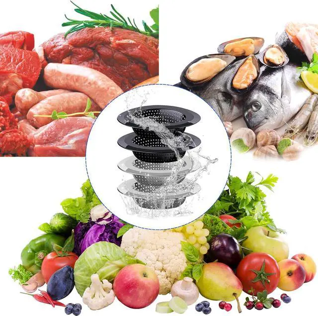 Alt view image 7 of 7 - Kitchen Sink Drain Strainer, 4 Pack Stainless Steel and Black Mesh Sink Strainer for Kitchen with Large Wide Rim 4.5" Diameter, Sink Filter Strainer with 3" Basket Sink Food Catcher