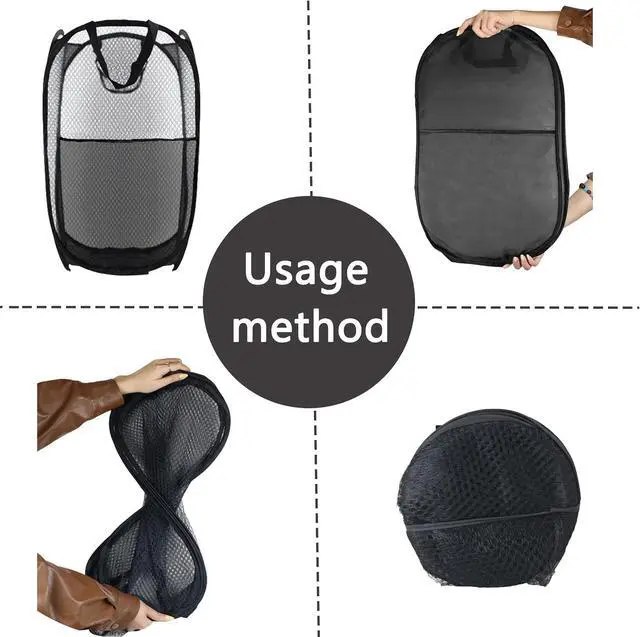 Alt view image 3 of 6 - Collapsible Pop Up Laundry Hamper, Extra Large Mesh Foldable Laundry Basket, 28" x 16" x 16"(Black)