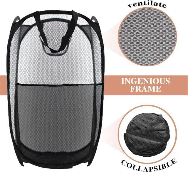Alt view image 4 of 6 - Collapsible Pop Up Laundry Hamper, Extra Large Mesh Foldable Laundry Basket Bag, 28" x 16" x 16", 2 Pack (Black)