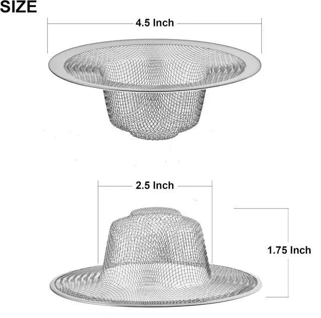 Alt view image 2 of 4 - 2 Pack - 4.5" Top / 3" Mesh Basket - Kitchen Sink Drain Strainer Stainless Steel Large Food Catcher. Fast Flow and Effective Full Mesh Basket