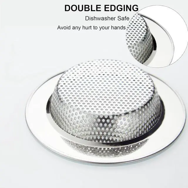 Alt view image 3 of 7 - Kitchen Sink Strainer Stainless Steel, LASSHSWA Kitchen Sink Drain Strainer, Sink Strainers for Kitchen Sinks with Large Wide Rim 4.5" Diameter (2 Pack)