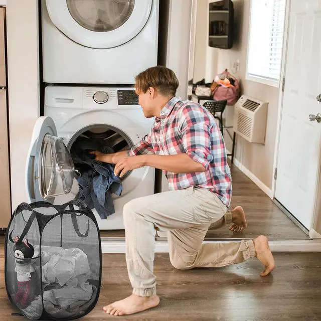 Alt view image 5 of 6 - Collapsible Pop Up Laundry Hamper, Extra Large Mesh Foldable Laundry Basket Bag, 28" x 16" x 16", 2 Pack (Black)