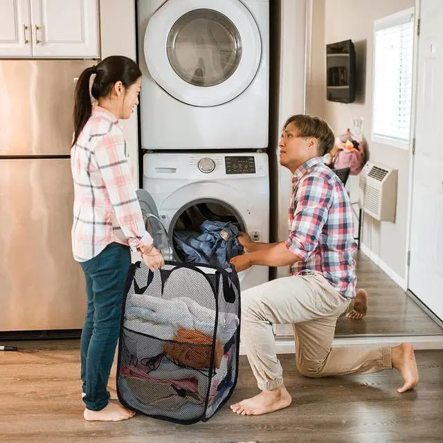 Alt view image 6 of 6 - Collapsible Pop Up Laundry Hamper, Extra Large Mesh Foldable Laundry Basket Bag, 28" x 16" x 16", 2 Pack (Black)