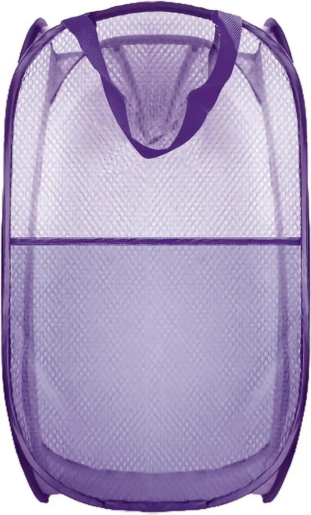 Main image of Collapsible Pop Up Laundry Hamper, Extra Large Mesh Foldable Laundry Basket, 28" x 16" x 16"(Purple)