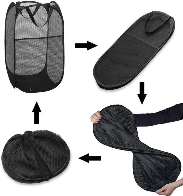 Alt view image 3 of 7 - Larpur Popup Mesh Laundry Basket, Collapsible and Portable Clothes Washing Laundry Hamper with Reinforced Carry Handle (Black)