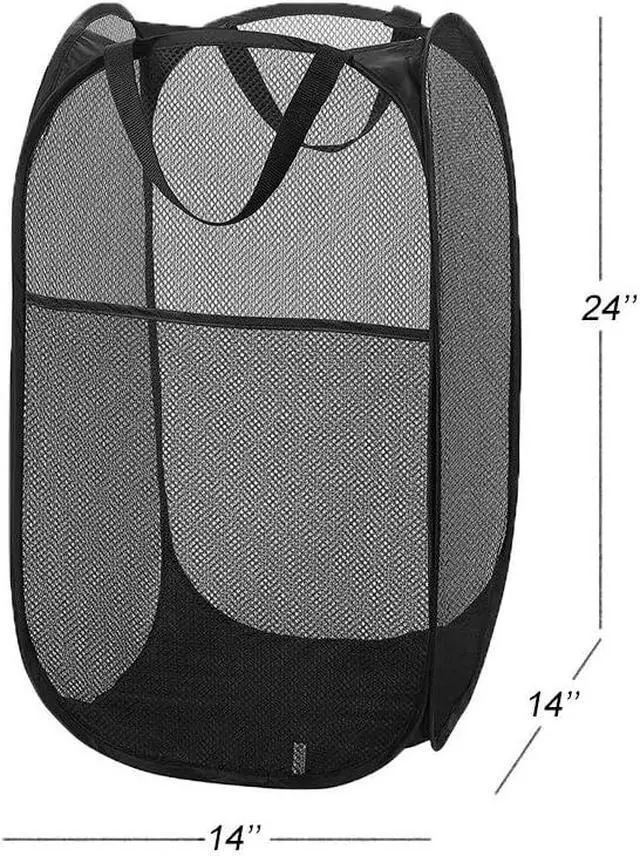 Alt view image 2 of 7 - Larpur Popup Mesh Laundry Basket, Collapsible and Portable Clothes Washing Laundry Hamper with Reinforced Carry Handle (Black)