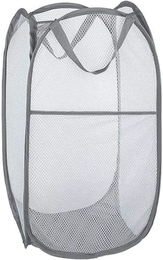 Main image of Larpur Popup Mesh Laundry Basket, Collapsible Laundry Hamper Portable Clothes Washing Laundry Hamper with Reinforced Carry Handles for Home, Dormitories, Travel, Apartments (Grey)