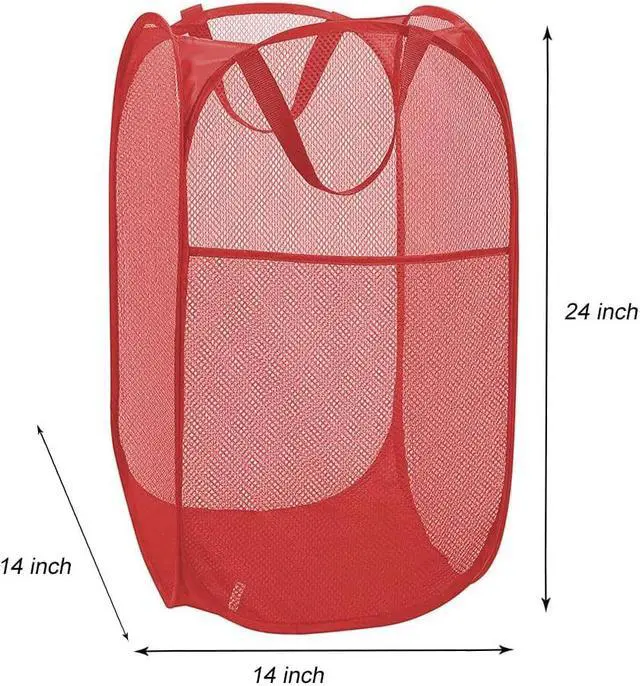 Alt view image 2 of 7 - Larpur Popup Mesh Laundry Basket, Collapsible and Portable Clothes Washing Laundry Hamper with Reinforced Carry Handle (Red)