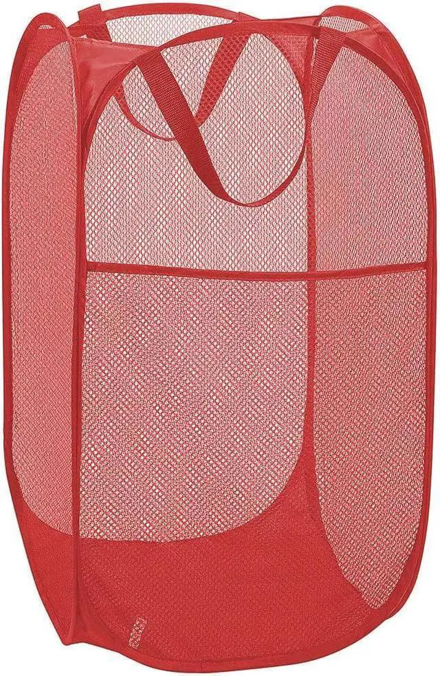 Main image of Larpur Popup Mesh Laundry Basket, Collapsible and Portable Clothes Washing Laundry Hamper with Reinforced Carry Handle (Red)